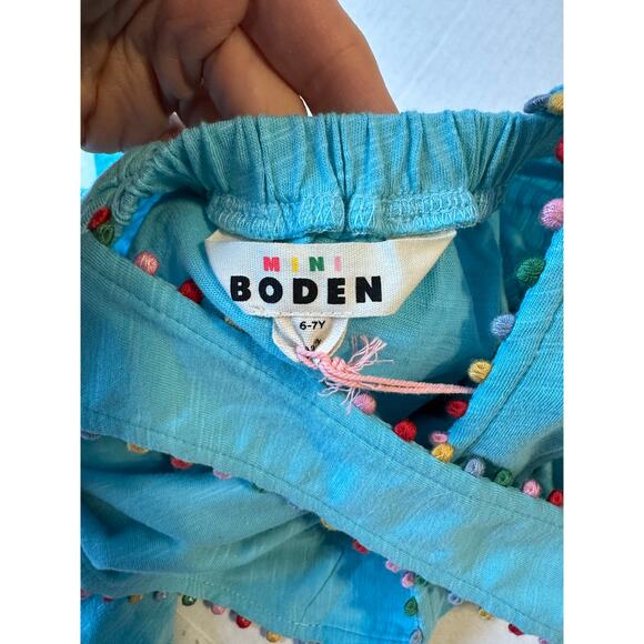 NEW Mini Boden Cross Back Pom Top Blue Sz 6-7 - Picture 3 of 8